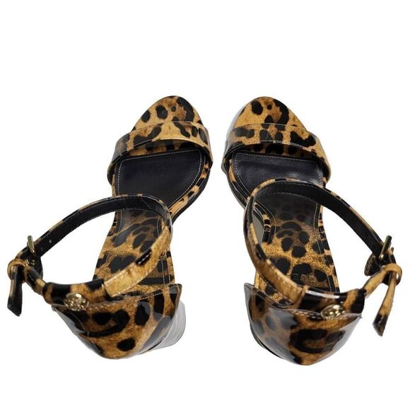 NEW Guess Leopard Print Shiny Block Heel Ankle Strap Shoe Heel Size 8 - Picture 7 of 11